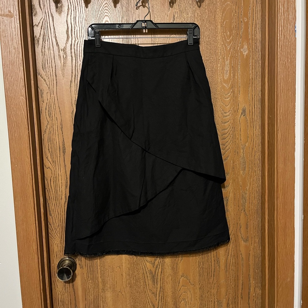 Maeve Black Asymmetrical Wrap Midi Skirt